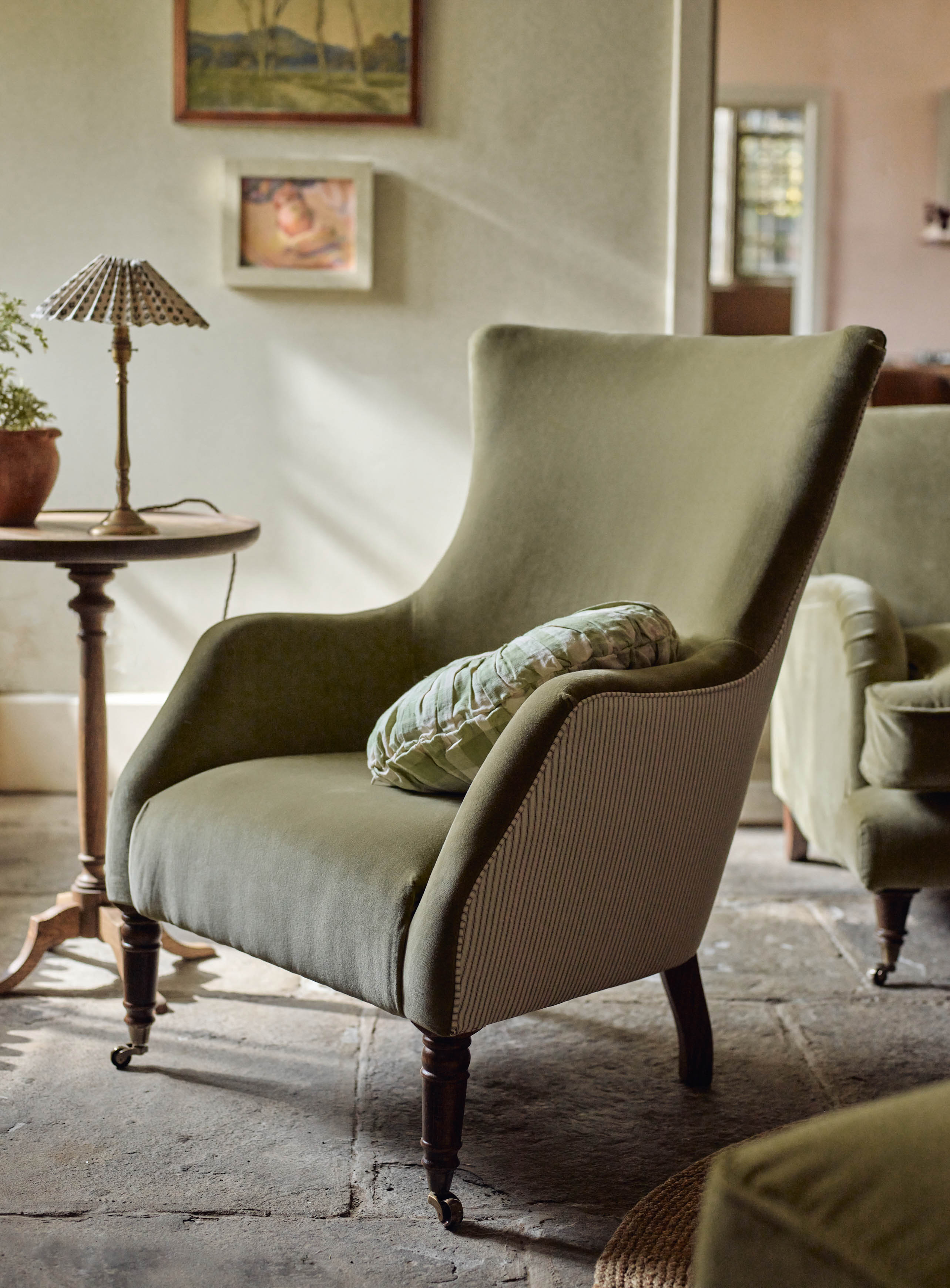 Fauteuil à oreilles Bromley, coton parchemin