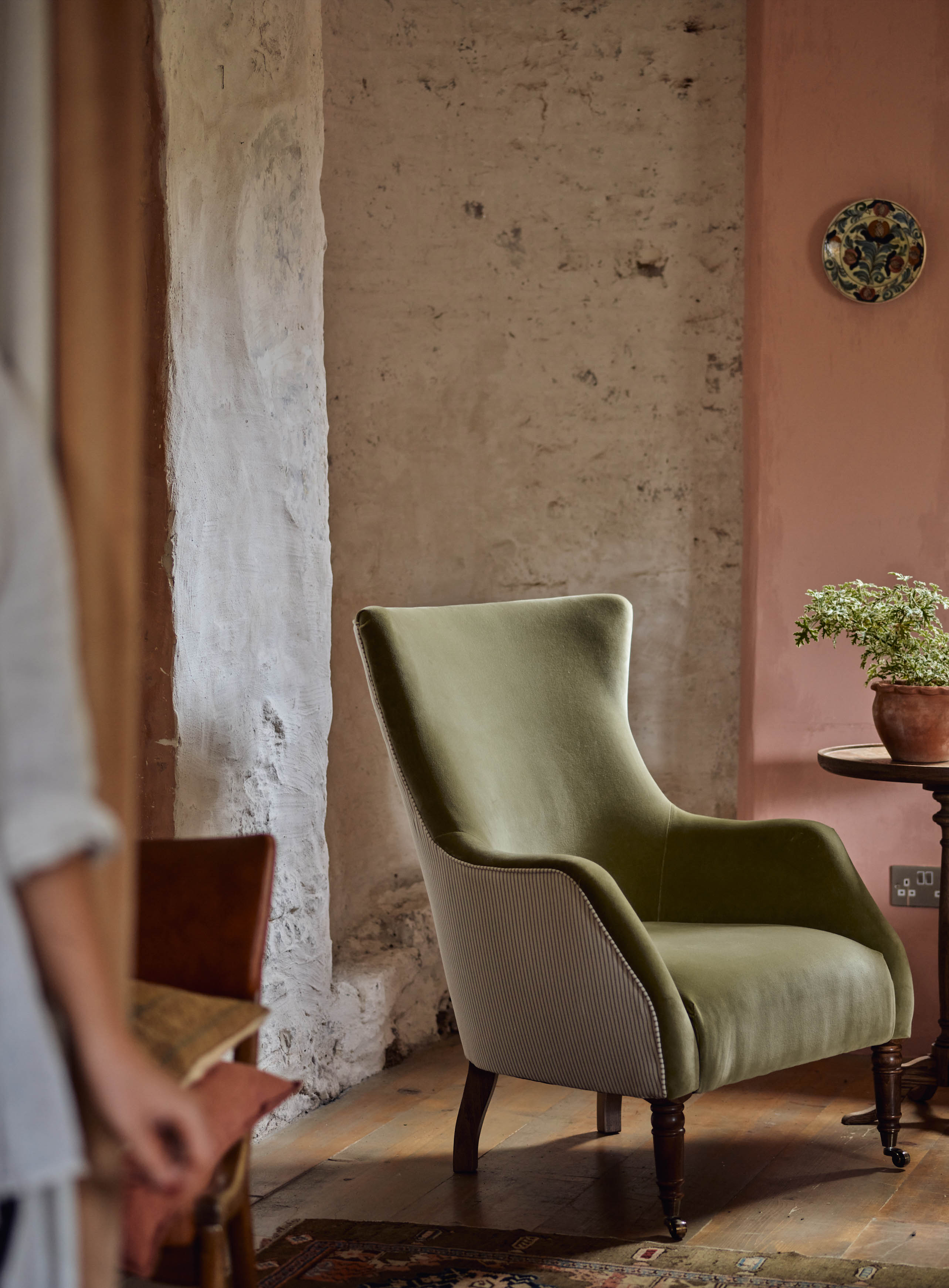 Fauteuil à oreilles Bromley, en coton paille