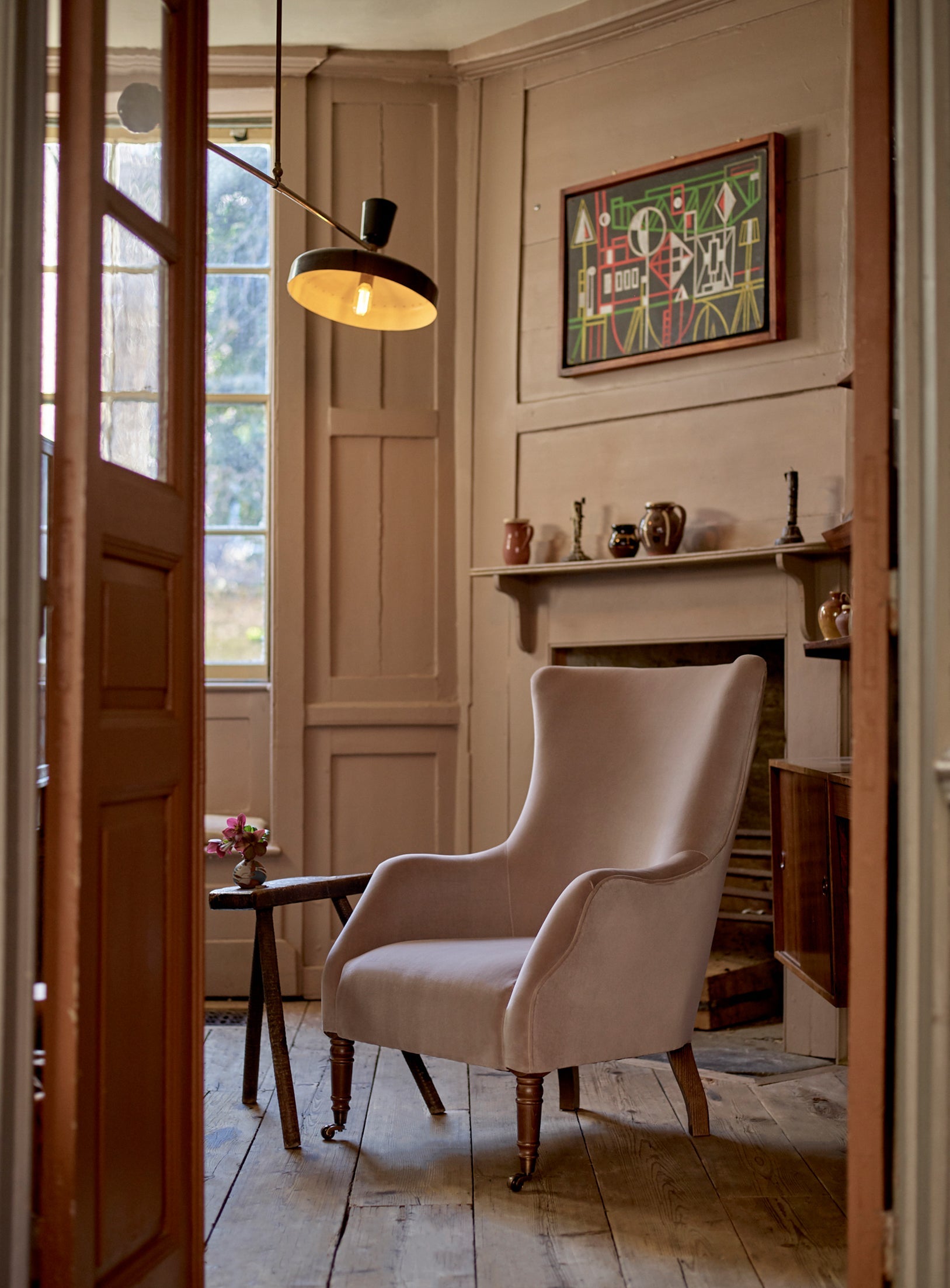 Fauteuil à oreilles Bromley, lin gris plomb