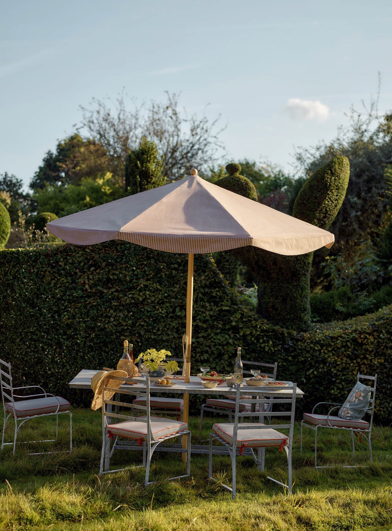 Parasol Polperro, rayures roses