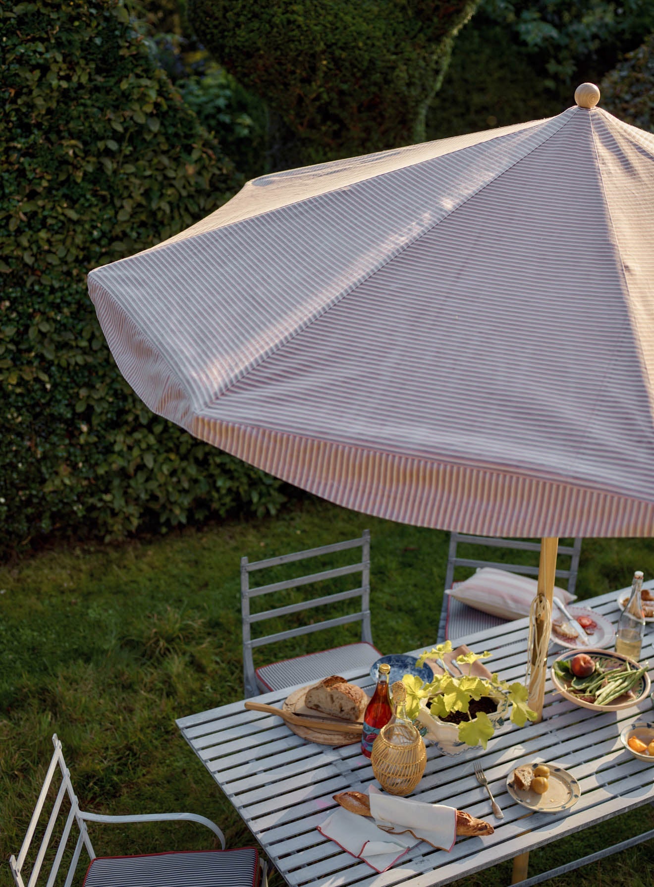 Parasol Polperro, rayures roses