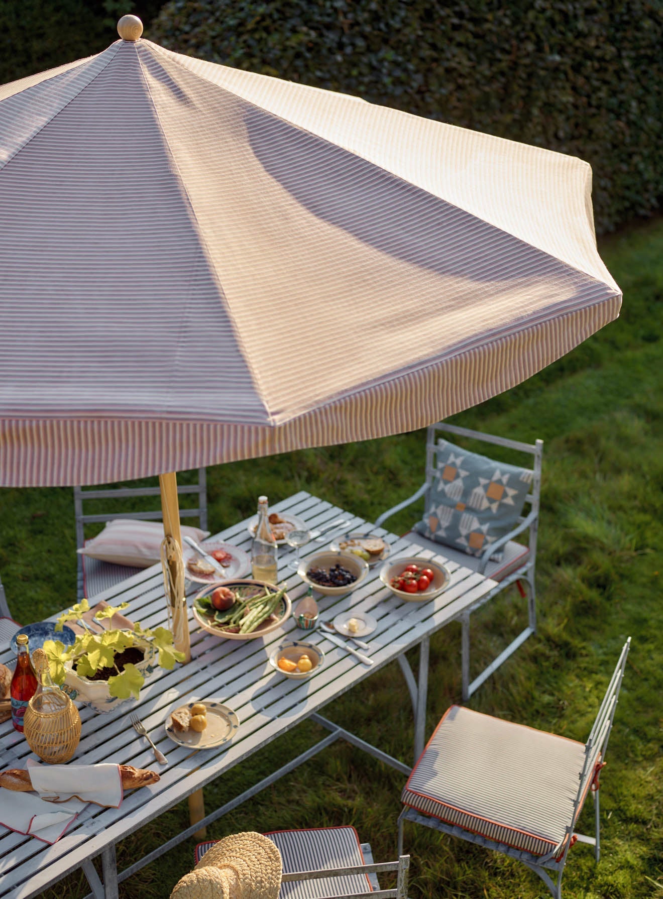 Parasol Polperro, rayures roses