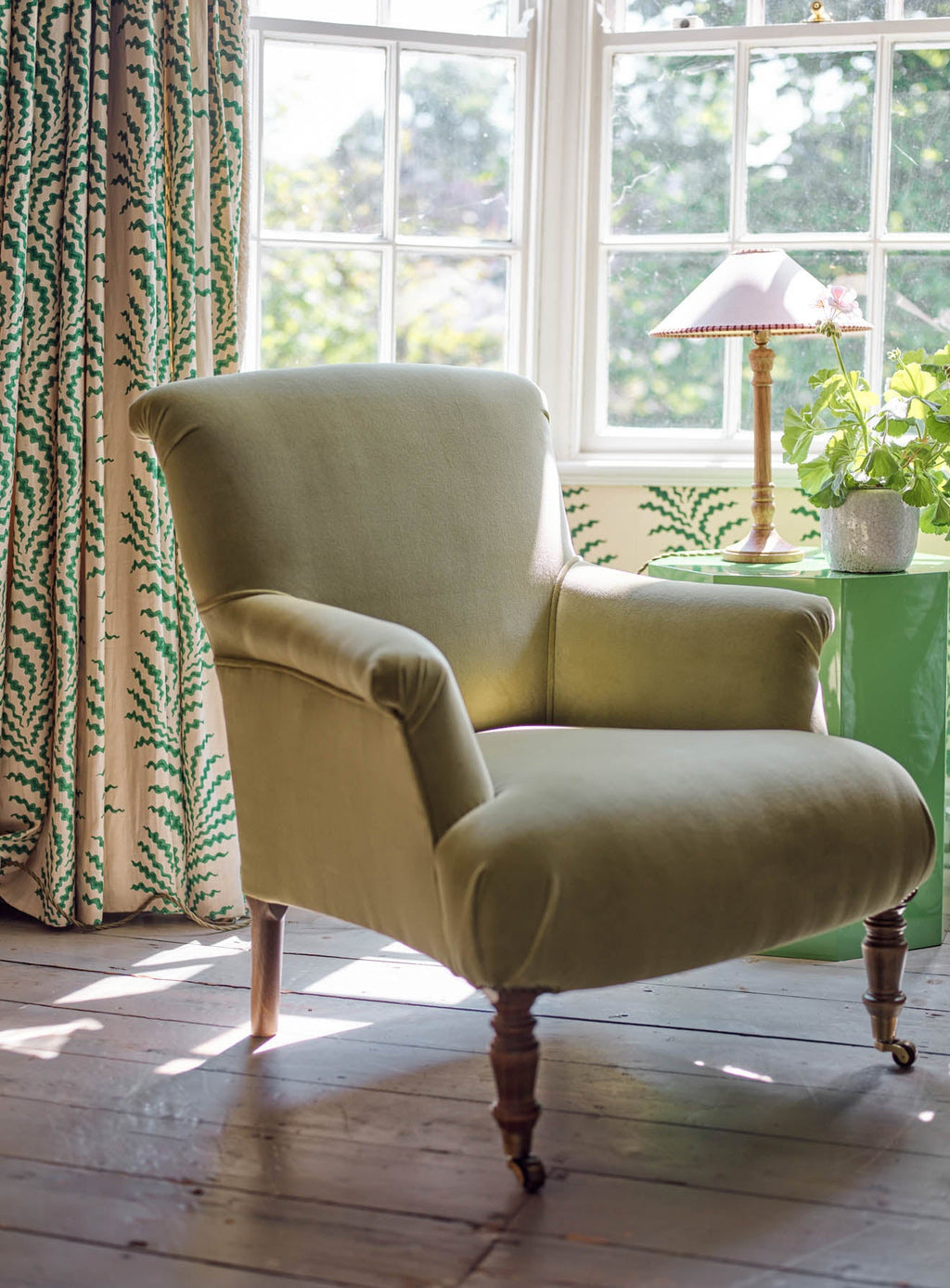 Fauteuil Finley, velours sauge
