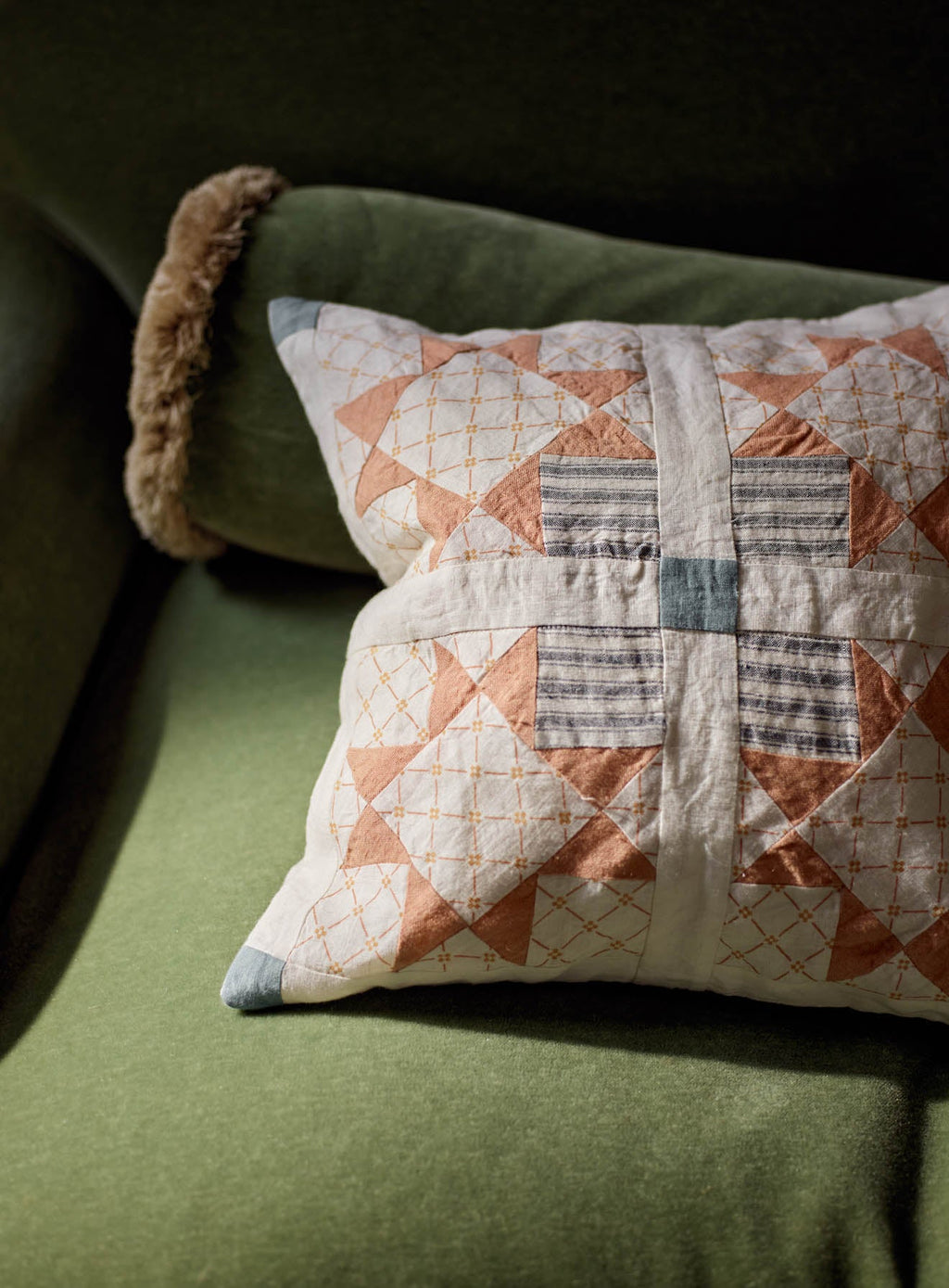 Coussin patchwork en lin, blanc chaud