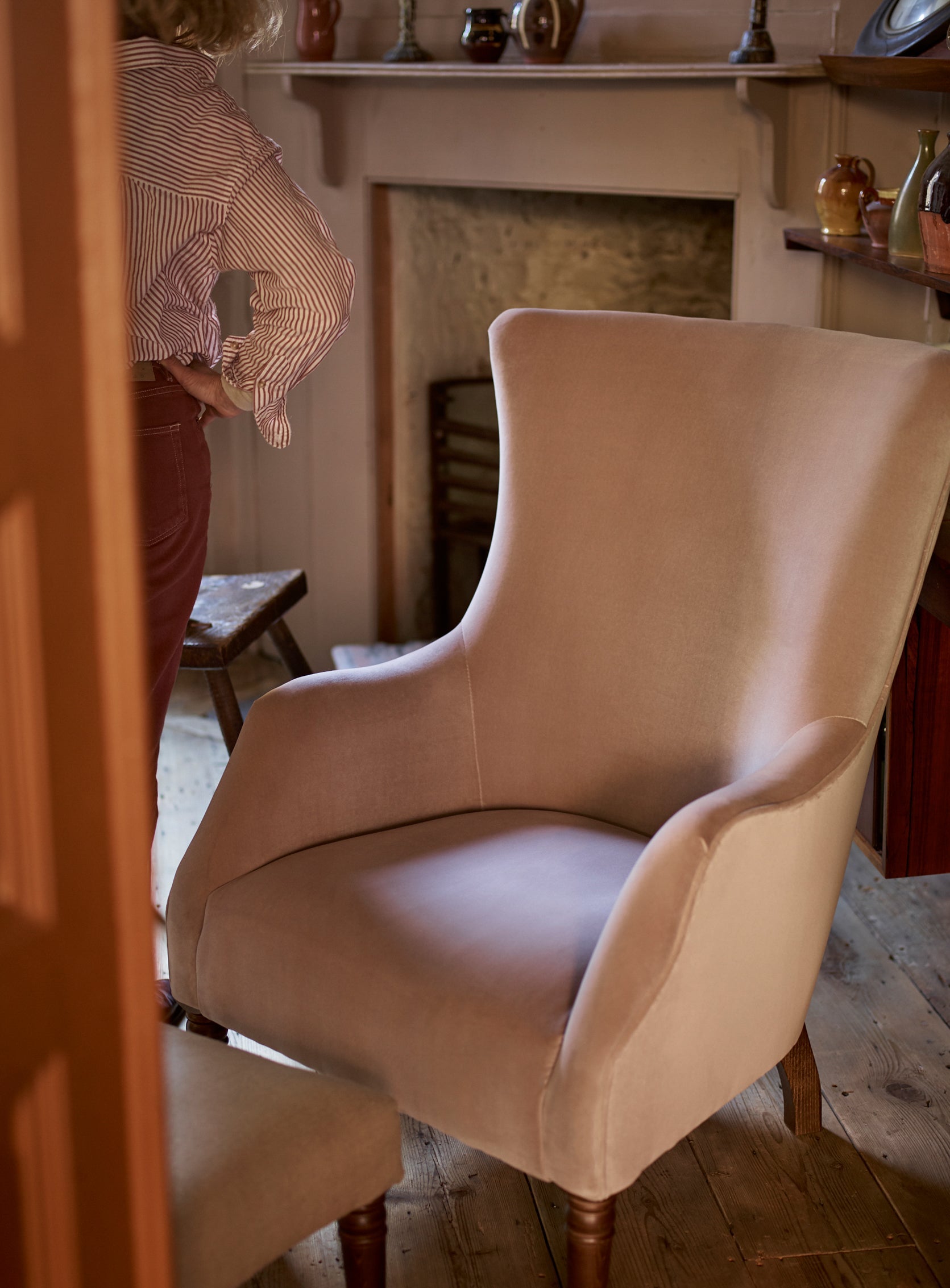Fauteuil à oreilles Bromley, lin gris plomb