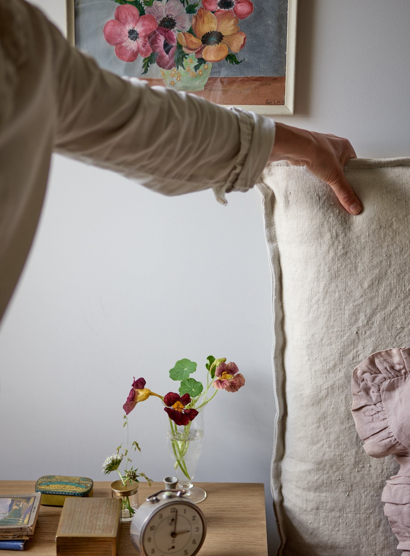 Tête de lit Mila, lin rose plâtre
