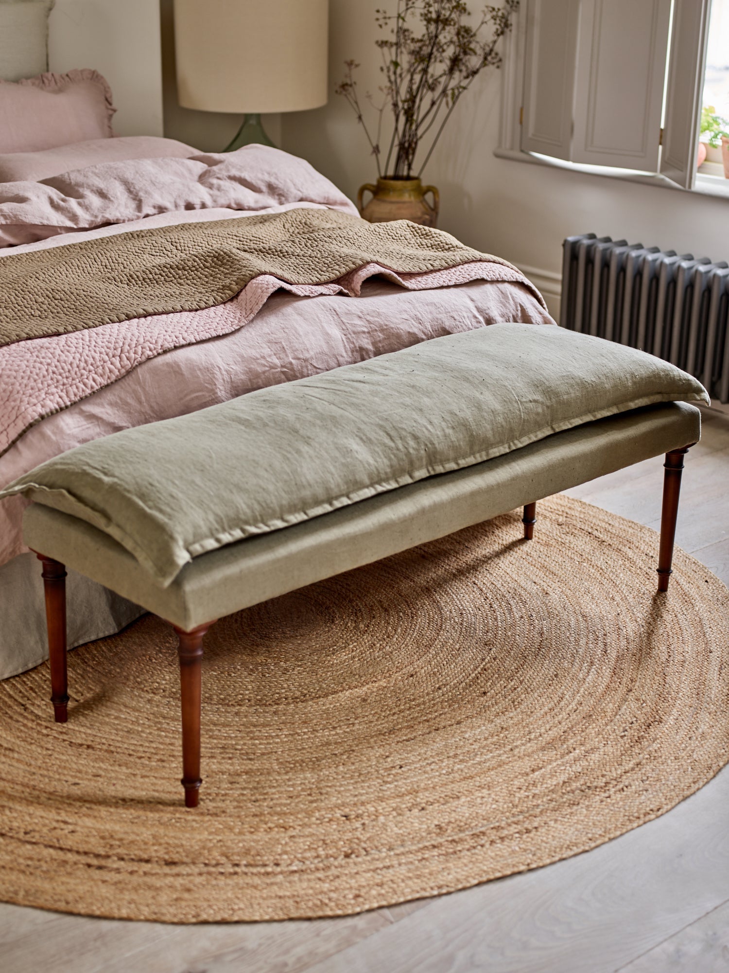 Banc rembourré Mila, lin rouille