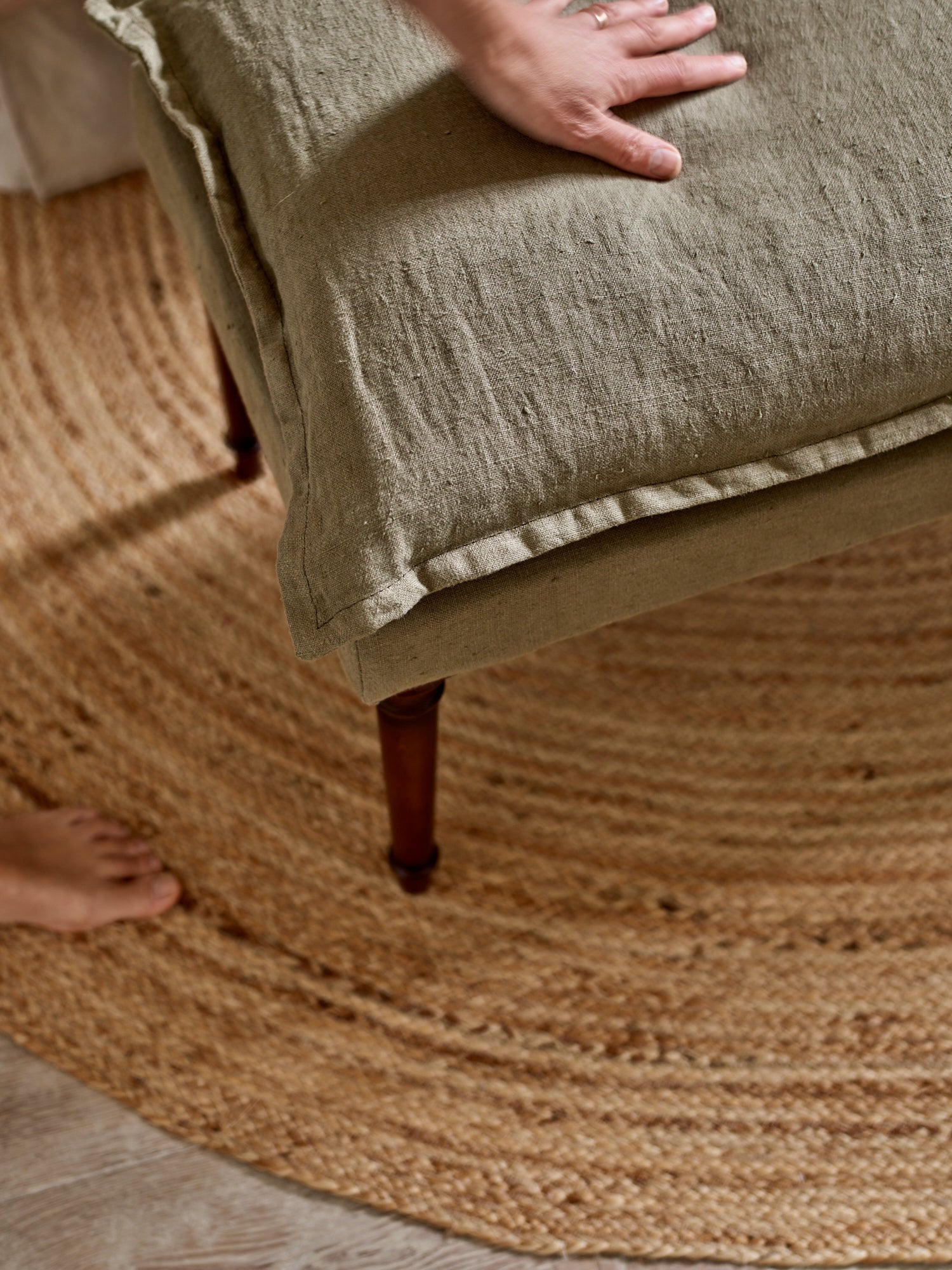 Banc rembourré Mila, lin rouille