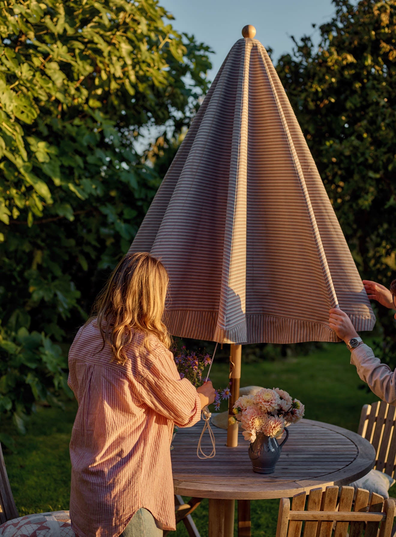 Parasol Polperro, rayures bleues