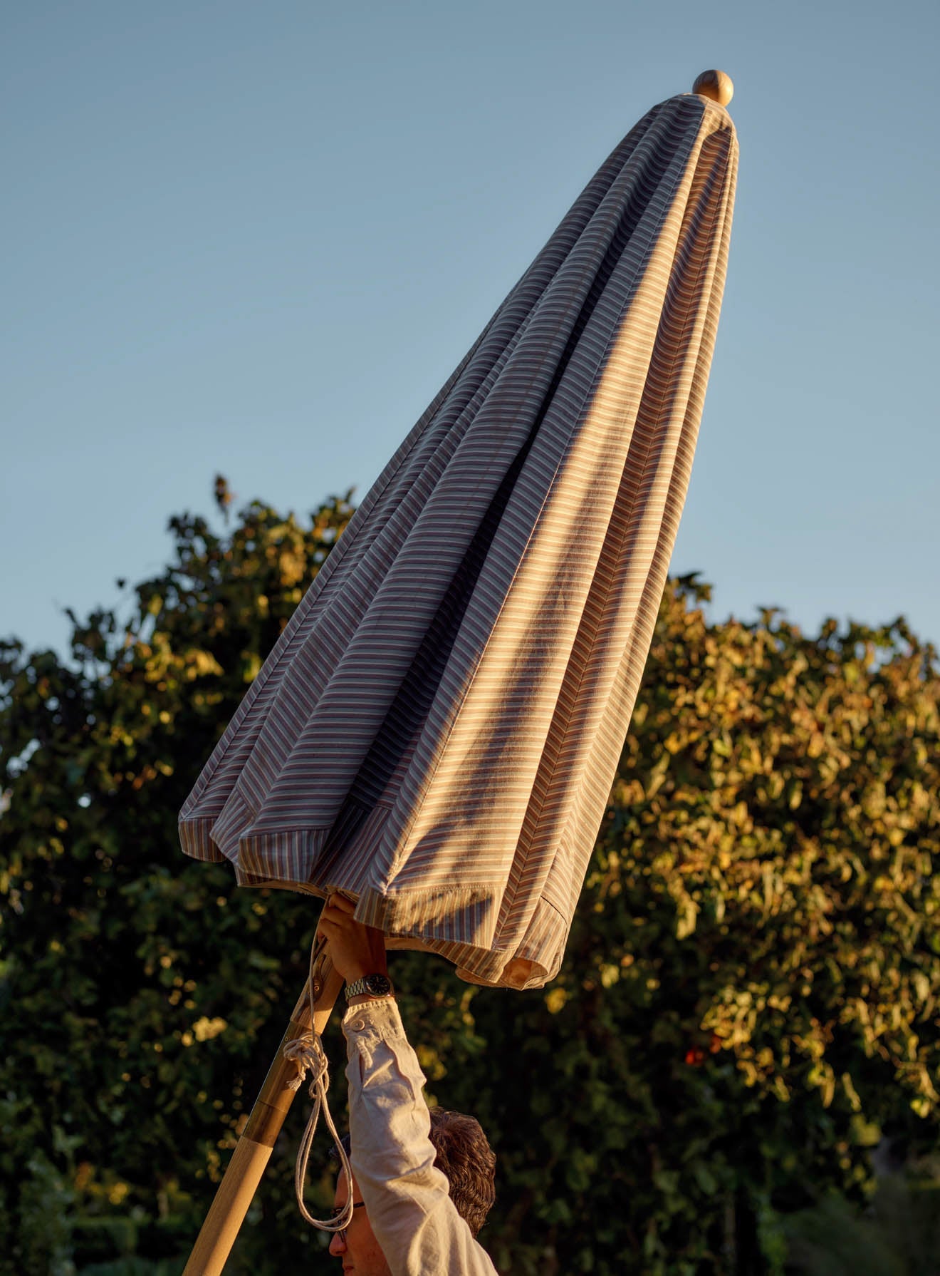 Parasol Polperro, rayures bleues