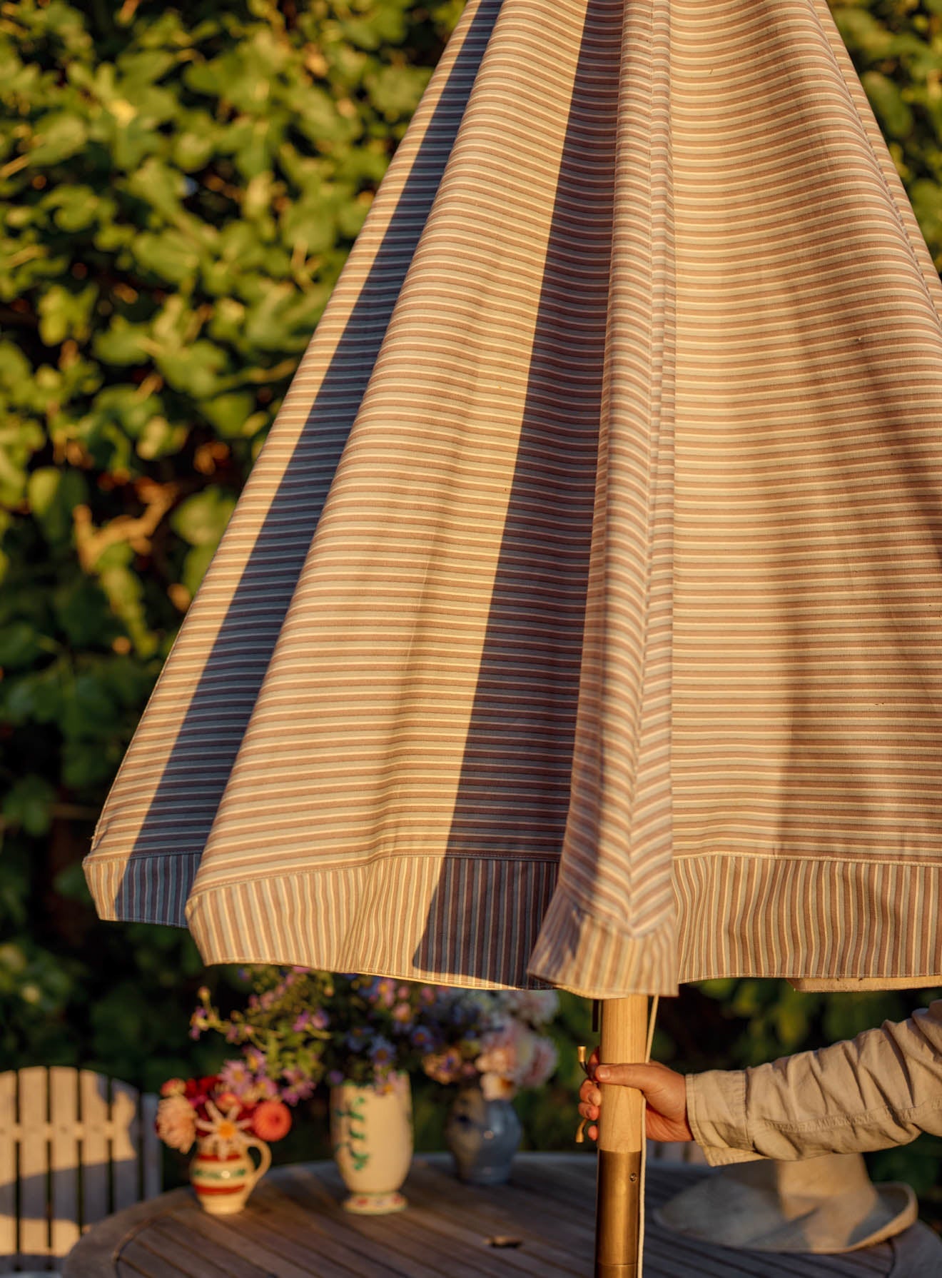Parasol Polperro, rayures bleues